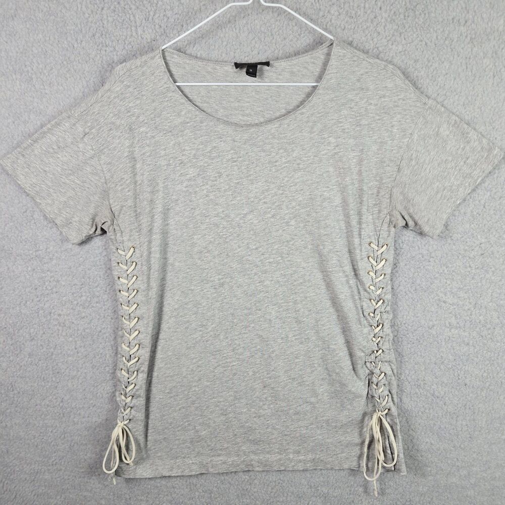 J. Crew Gray Cotton Lace Up Grommet Side Tie Short Sleeve T-Shirt Top Women's M